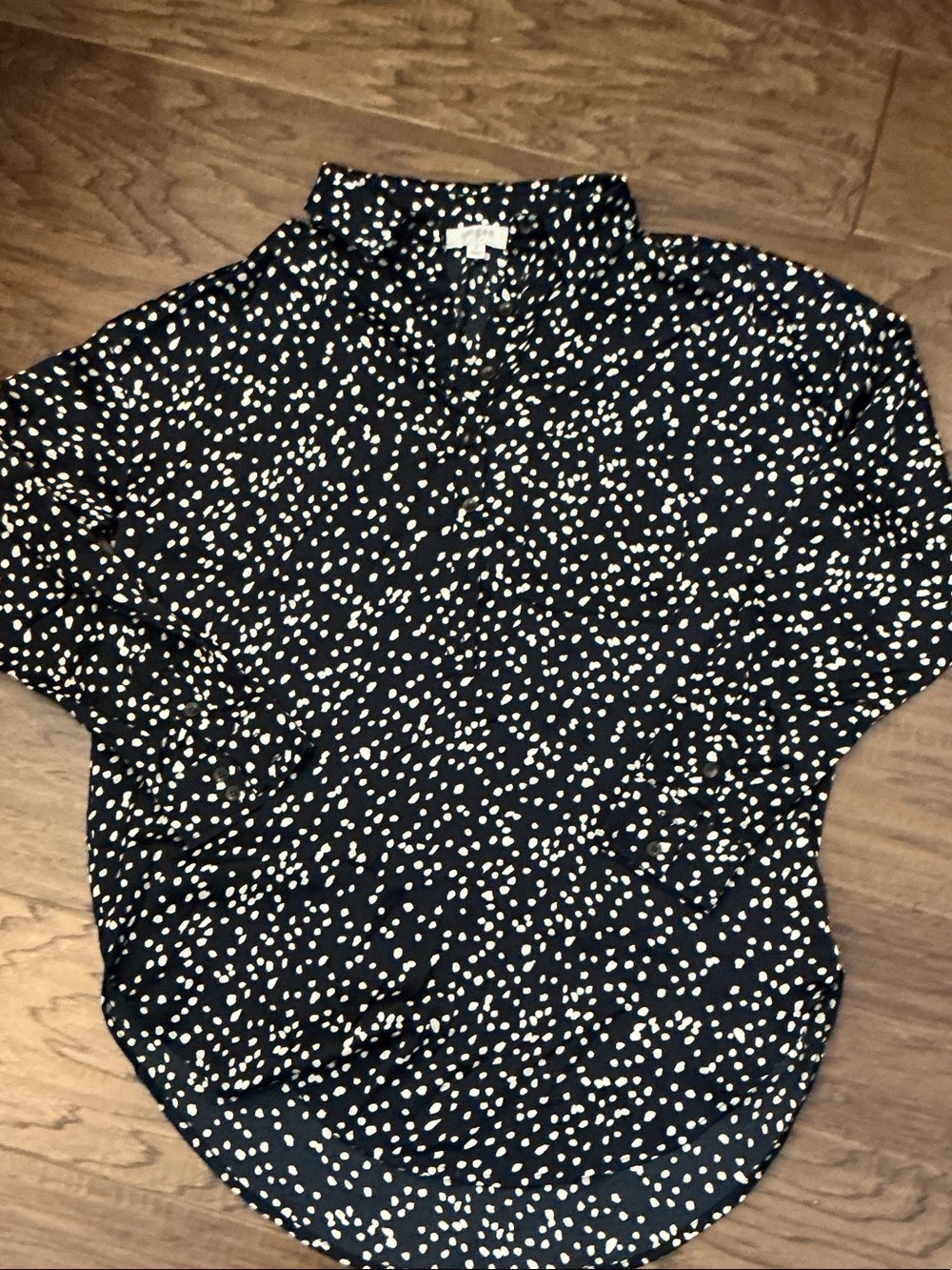 Umgee Black Blouse with Cream Polka Dots